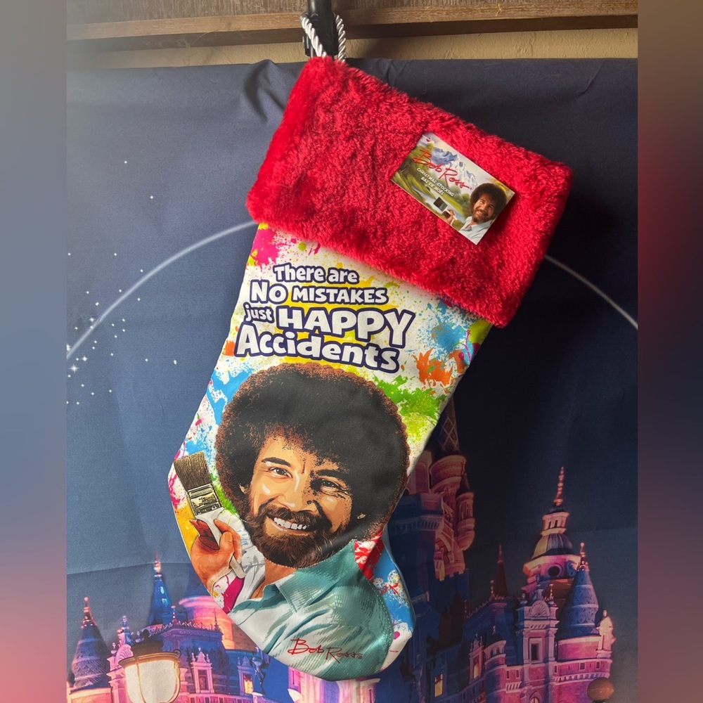 Bob Ross no mistakes just happy accidents holiday stocking 18”-new